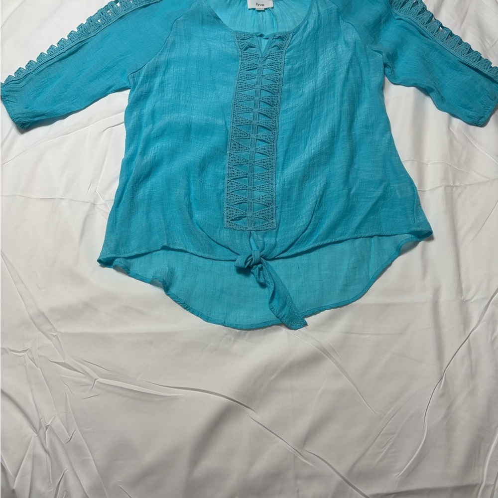 Elegant Teal Blouse with Lace Accents